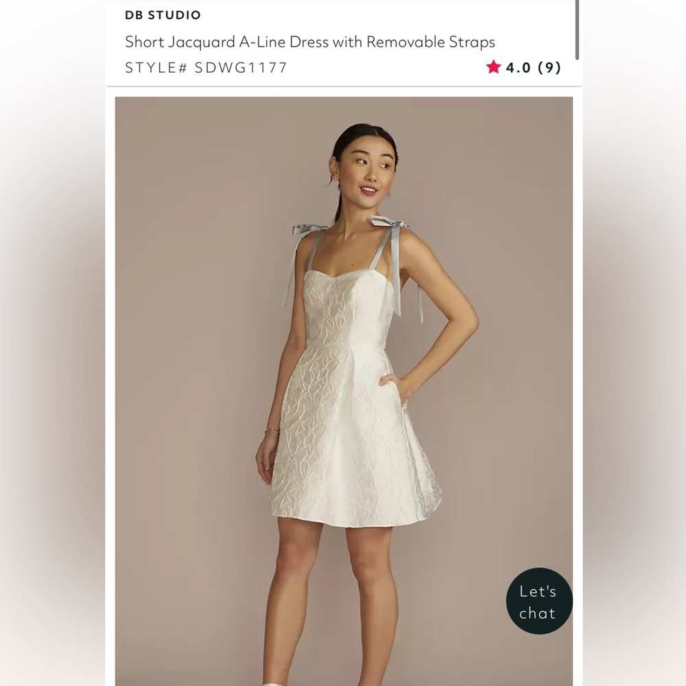 White Jacquard A-Line Dress with Blue Ribbon Tie Removable Straps Bridal Bow